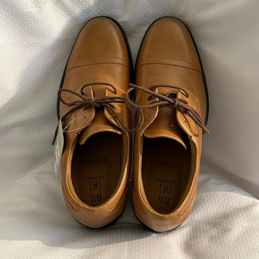 George Shoes Men’s‎ Size 8.5 Classic Brown Faux Leather Oxfords Comfort New
